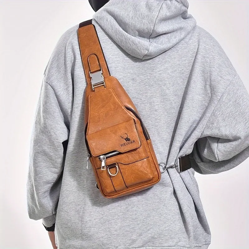 1pcs Vintage Waterproof PU Crossbody Bag Anti-Stain Large Capacity Casual Outdoor Travel Chest Pack Fashionable shoulder bag