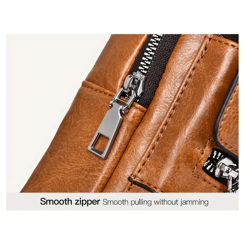 1pcs Vintage Waterproof PU Crossbody Bag Anti-Stain Large Capacity Casual Outdoor Travel Chest Pack Fashionable shoulder bag