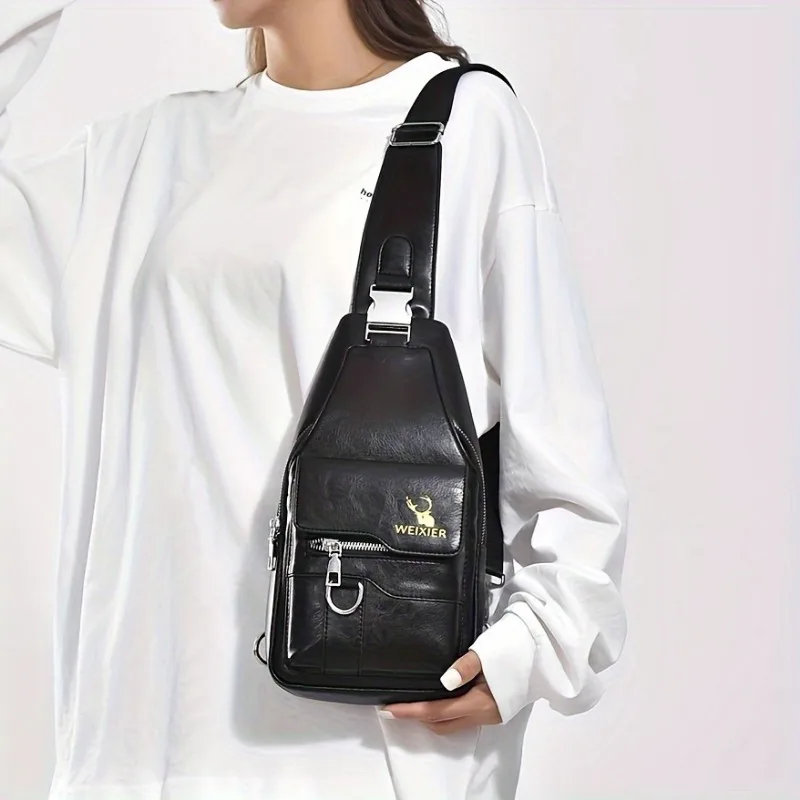 1pcs Vintage Waterproof PU Crossbody Bag Anti-Stain Large Capacity Casual Outdoor Travel Chest Pack Fashionable shoulder bag