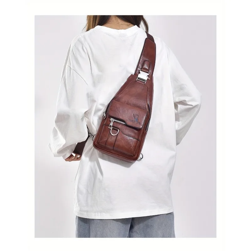 1pcs Vintage Waterproof PU Crossbody Bag Anti-Stain Large Capacity Casual Outdoor Travel Chest Pack Fashionable shoulder bag