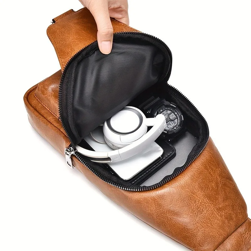 1pcs Vintage Waterproof PU Crossbody Bag Anti-Stain Large Capacity Casual Outdoor Travel Chest Pack Fashionable shoulder bag
