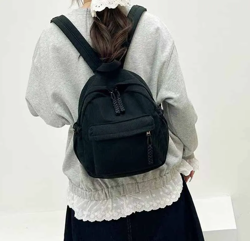 Cozy Corduroy Mini Backpack Multi-Color Adjustable-Strap Lightweight for Daily Outings Casual Stylish Functional Bag