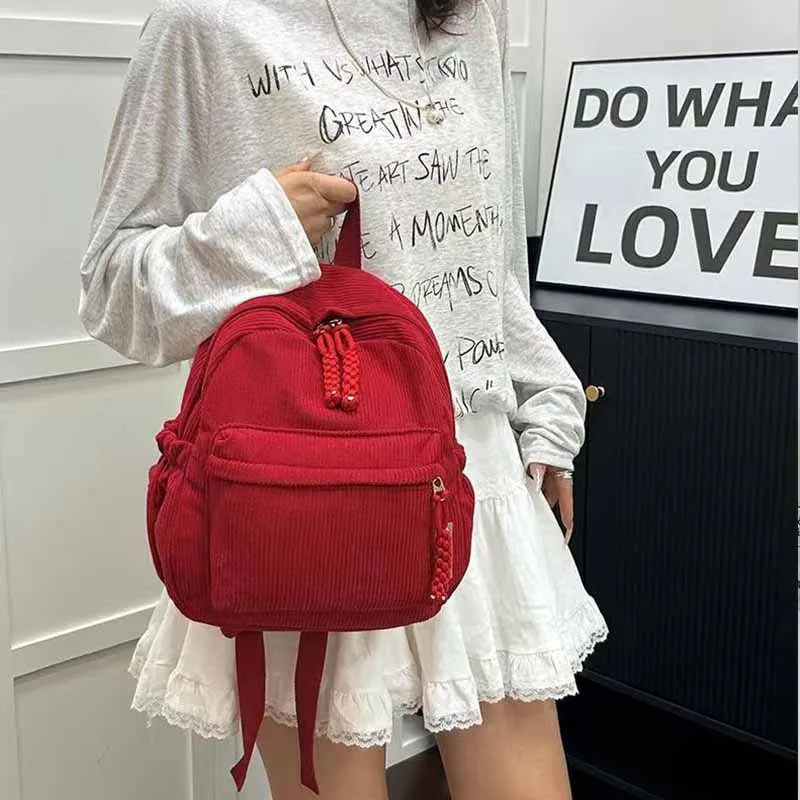 Cozy Corduroy Mini Backpack Multi-Color Adjustable-Strap Lightweight for Daily Outings Casual Stylish Functional Bag