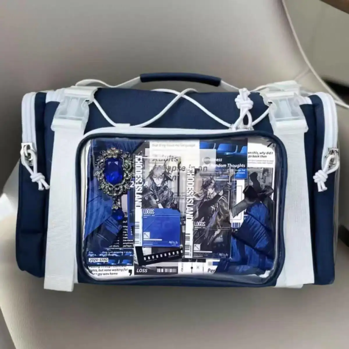 New Y2K Ita Shoulder Bag Large Capacity Sports Crossbody Bag Cute Girls Transparent Messenger Bag DIY Display Commuter Handbags