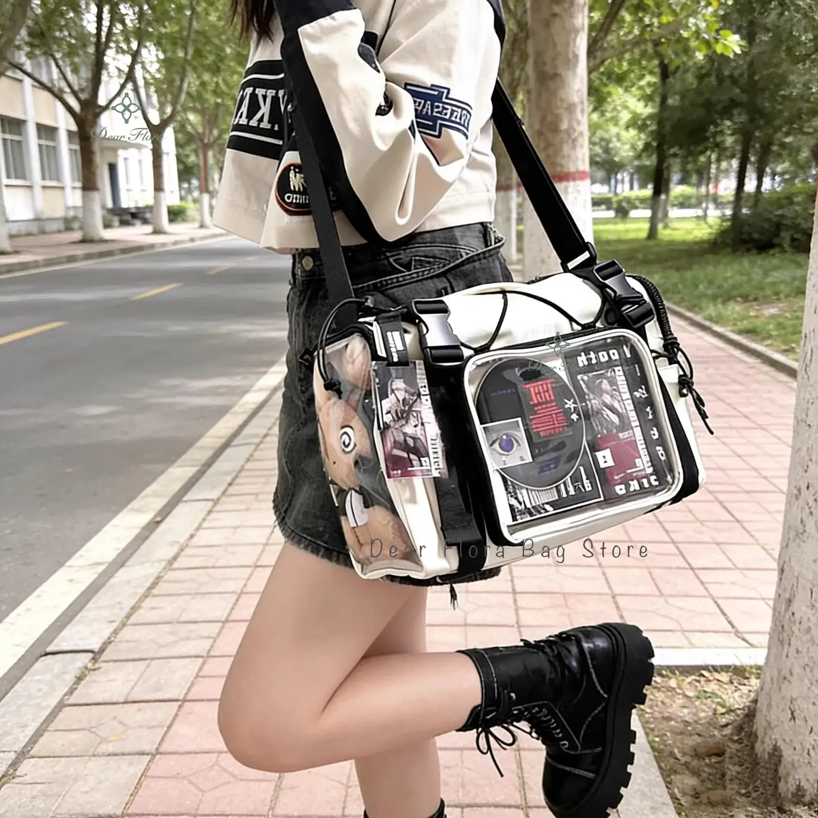 New Y2K Ita Shoulder Bag Large Capacity Sports Crossbody Bag Cute Girls Transparent Messenger Bag DIY Display Commuter Handbags