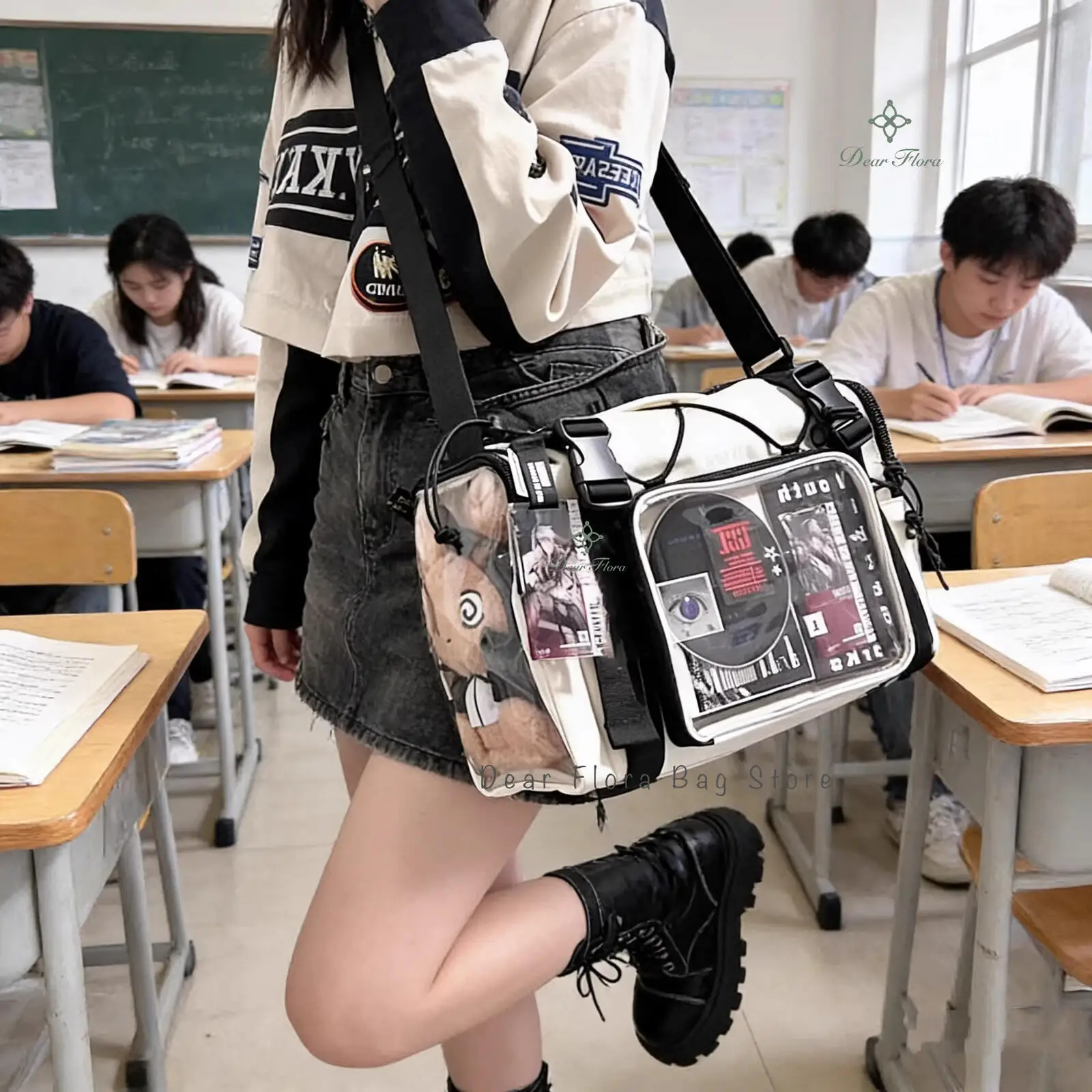 New Y2K Ita Shoulder Bag Large Capacity Sports Crossbody Bag Cute Girls Transparent Messenger Bag DIY Display Commuter Handbags