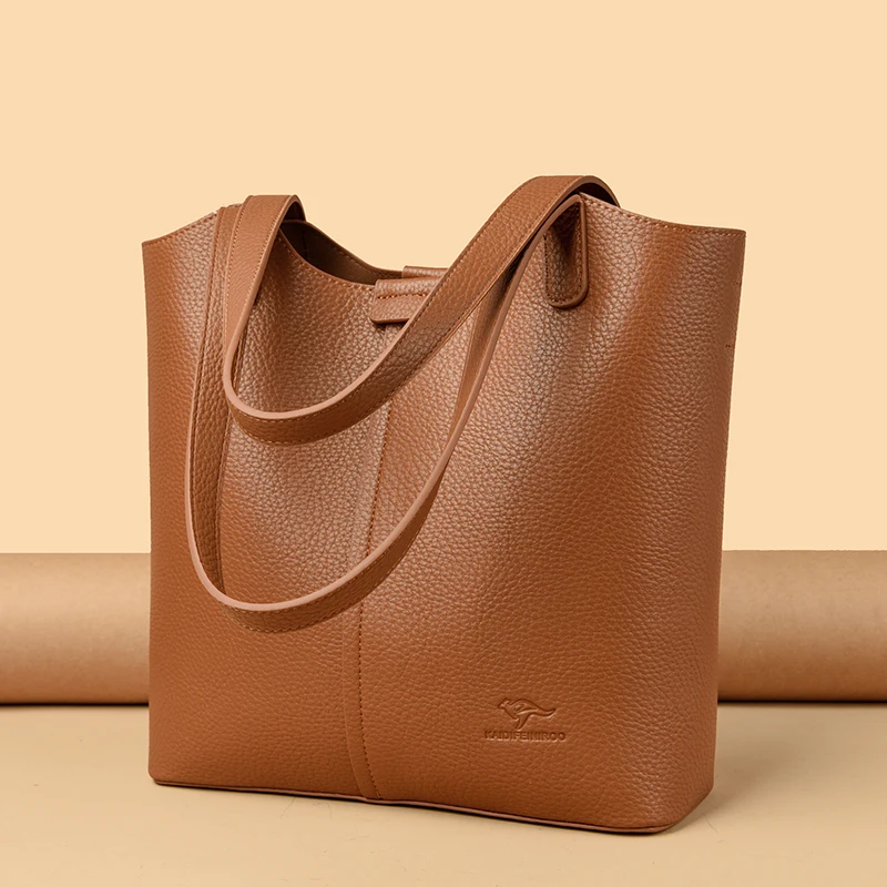 Genuine Brand High End Soft Pu Leather Shoulder Bag For Women Casual Tote Bag Female Purse Simple Design Handbag Commuting Sac