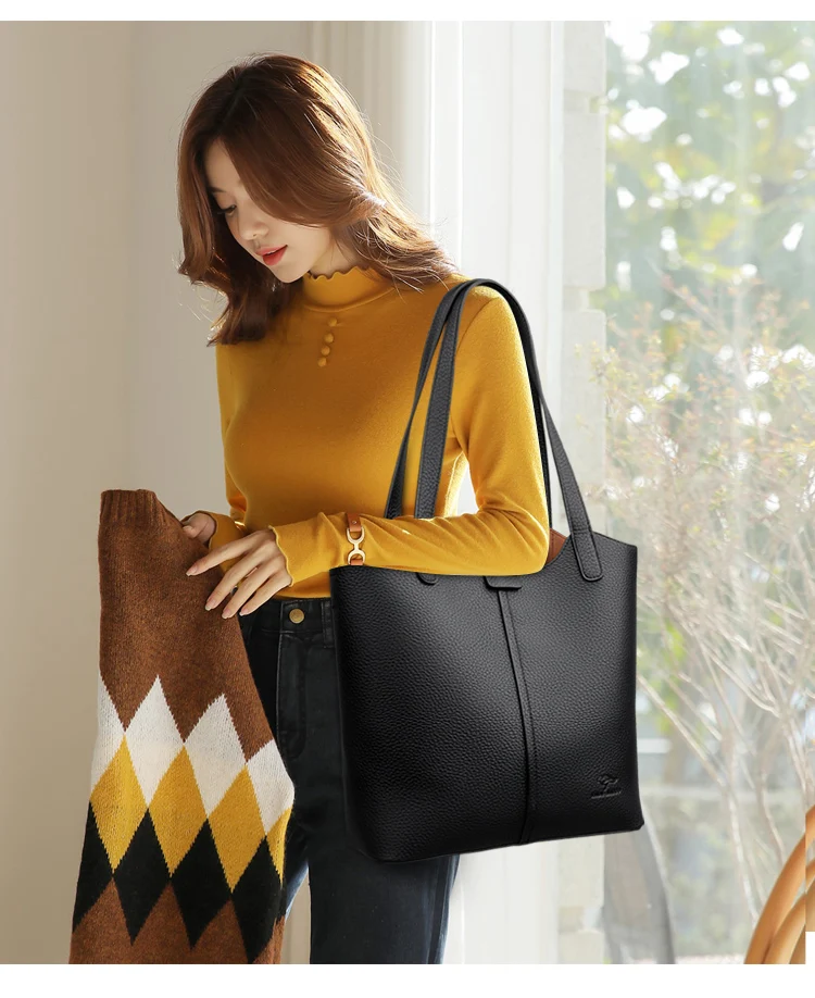 Genuine Brand High End Soft Pu Leather Shoulder Bag For Women Casual Tote Bag Female Purse Simple Design Handbag Commuting Sac