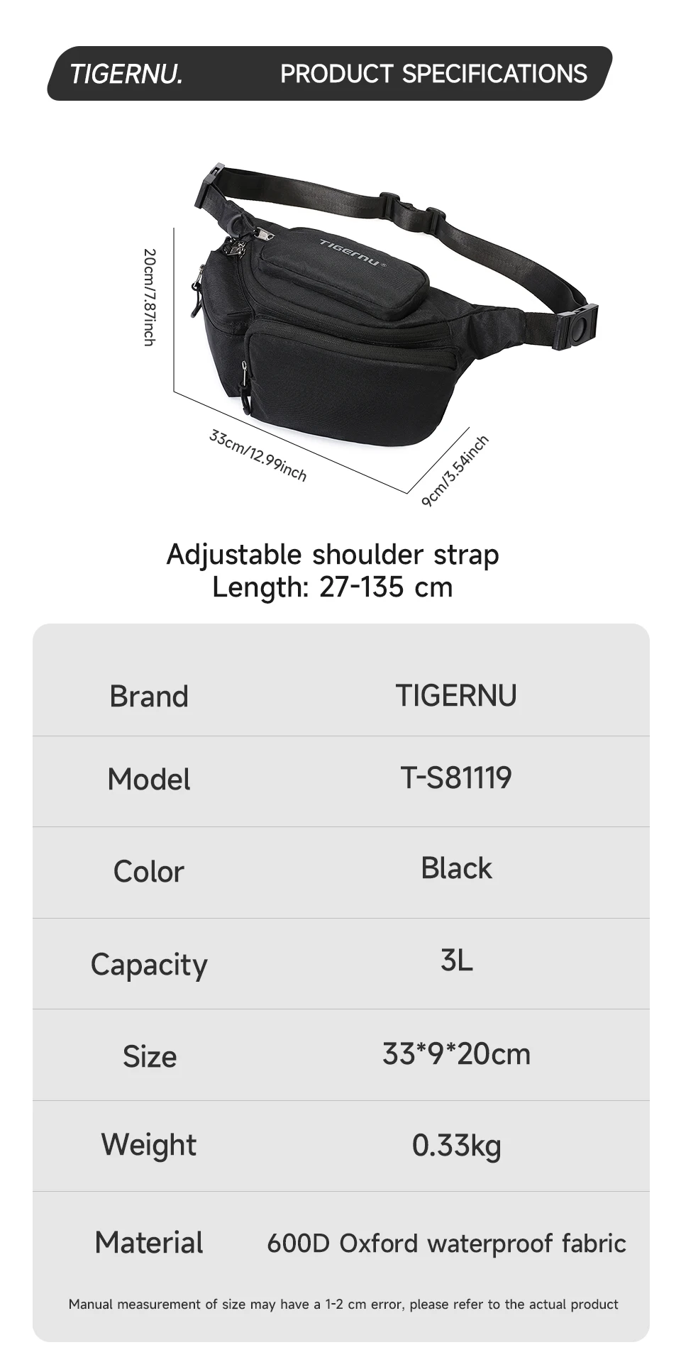 Tigernu Chest Bags Men's Shoulder Bag Fanny Packs For Men Hip Sack Crossbody Bag Men Sling Bag Men's Breasts Tactical Bags Male