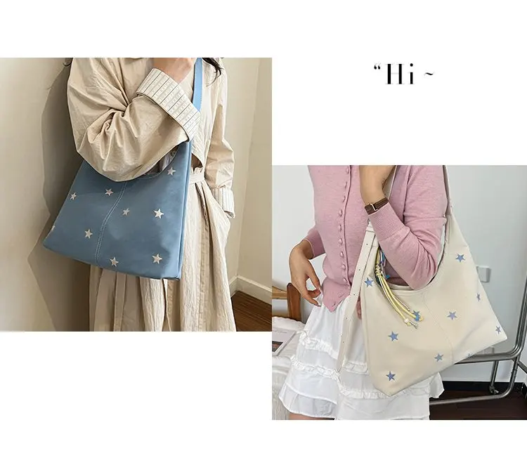 2026 New CEEKAY Star Embroidered Hobo Bag, Cute Shoulder Bag with Star Pendant, Large Capacity Tote for Women Handbag Tote Bag