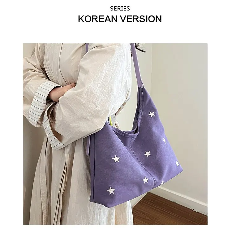 2026 New CEEKAY Star Embroidered Hobo Bag, Cute Shoulder Bag with Star Pendant, Large Capacity Tote for Women Handbag Tote Bag