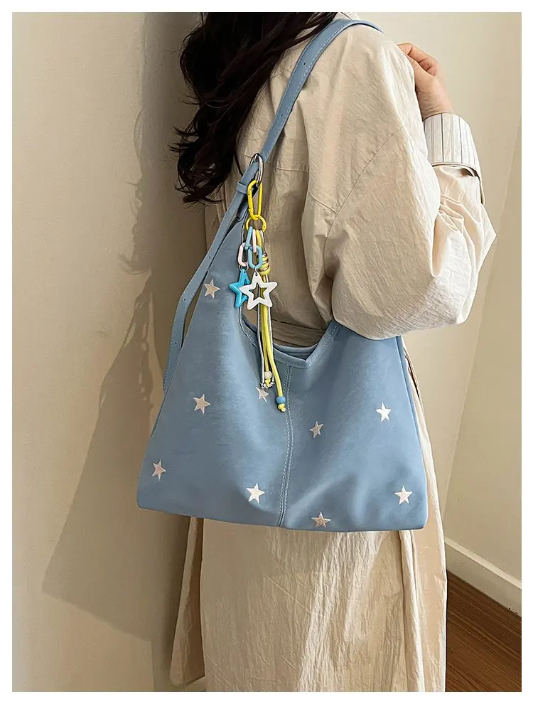 2026 New CEEKAY Star Embroidered Hobo Bag, Cute Shoulder Bag with Star Pendant, Large Capacity Tote for Women Handbag Tote Bag