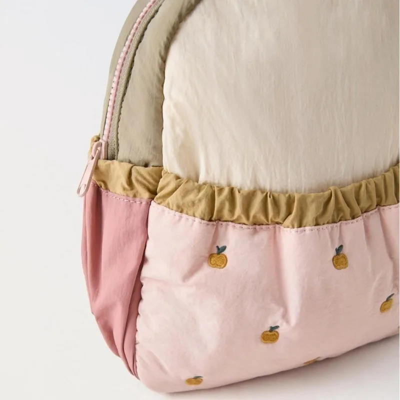 2026 New Cute Orange Apple Embroidered Women's Backpack Soft Lightweight, Fashionable Large Capacity Cartoon Student Bag