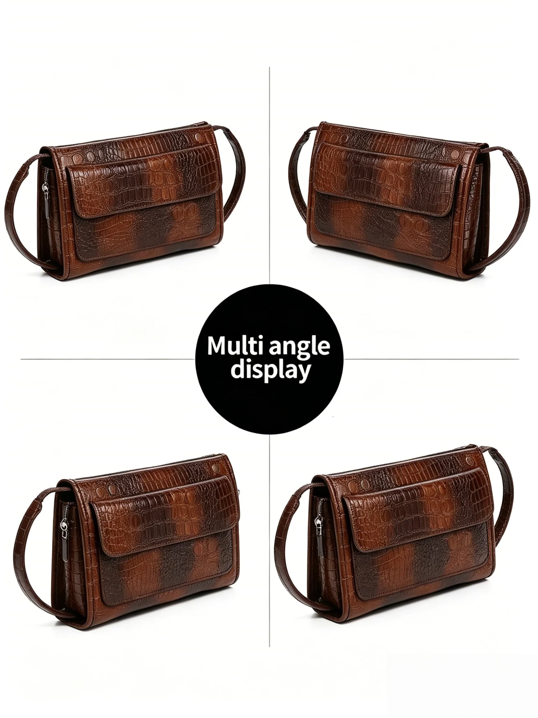 Men's Large Capacity Clutch with Hidden Pocket, Men Long Wallet for Business Evening, Croc Embossed PU Leather
