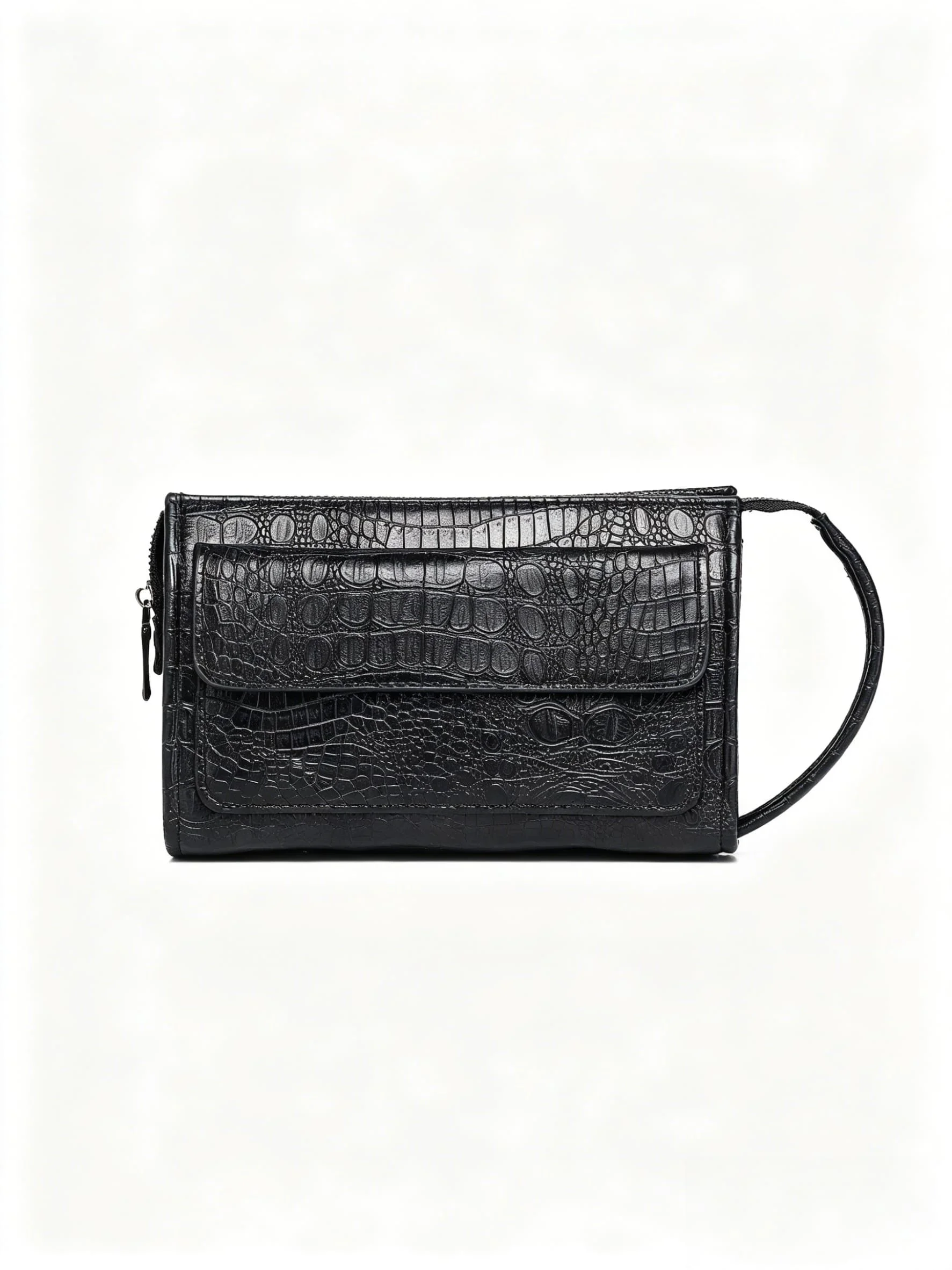 Men's Large Capacity Clutch with Hidden Pocket, Men Long Wallet for Business Evening, Croc Embossed PU Leather
