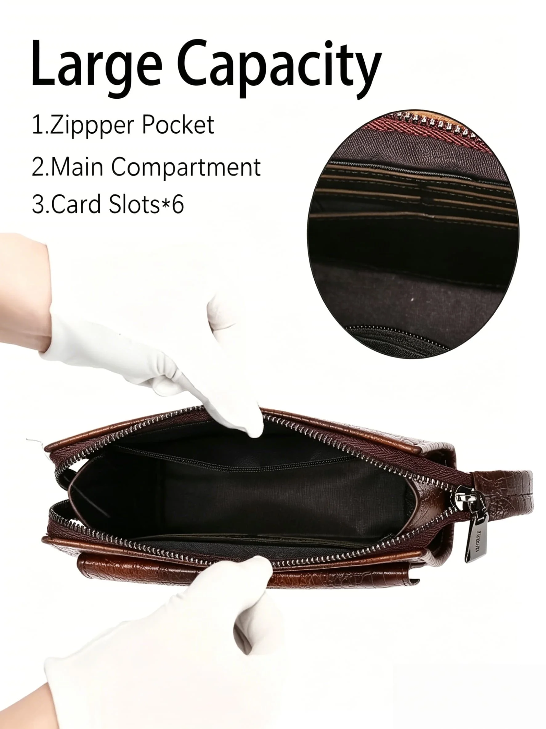Men's Large Capacity Clutch with Hidden Pocket, Men Long Wallet for Business Evening, Croc Embossed PU Leather