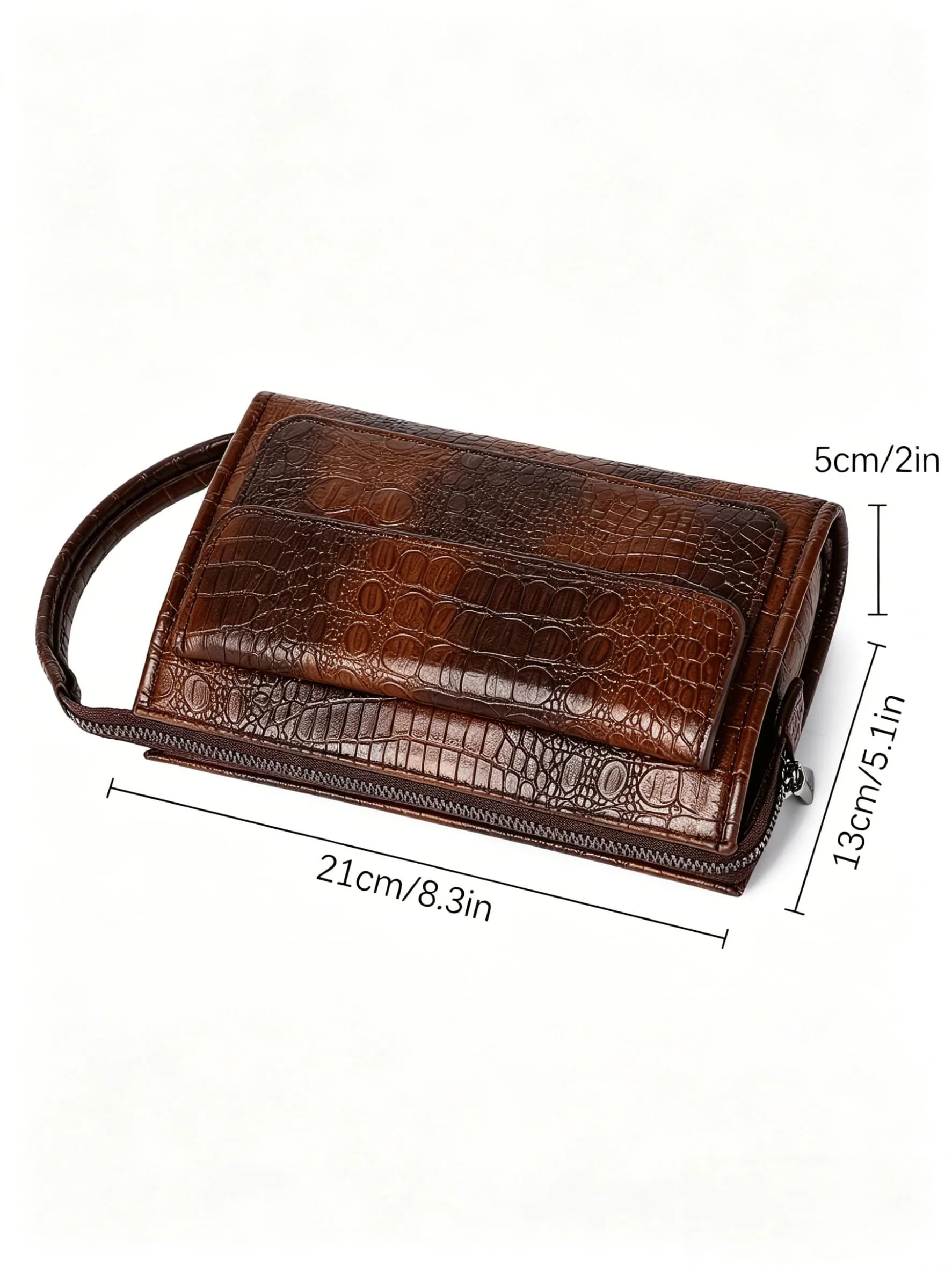 Men's Large Capacity Clutch with Hidden Pocket, Men Long Wallet for Business Evening, Croc Embossed PU Leather