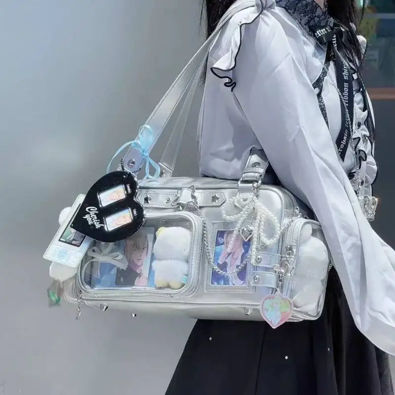 New Y2k Star Chain Ita Bag Cute Girl Comic Exhibition Transparent Shoulder Bag Large Capacity Crossbody Bag DIY Display Handbags