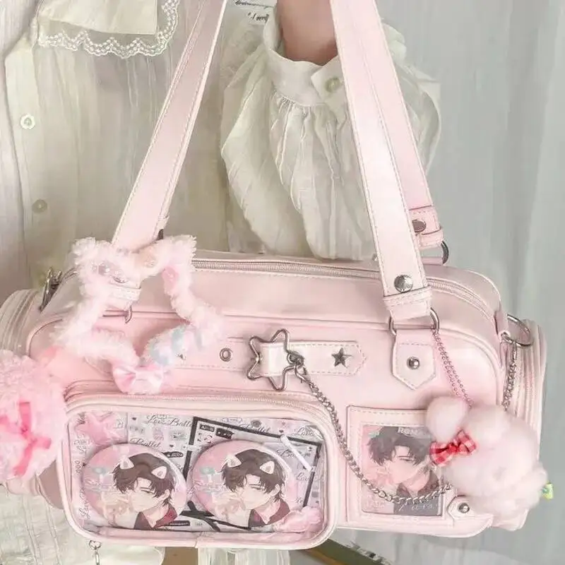 New Y2k Star Chain Ita Bag Cute Girl Comic Exhibition Transparent Shoulder Bag Large Capacity Crossbody Bag DIY Display Handbags