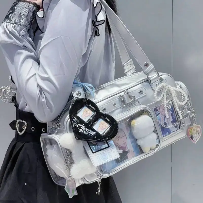 New Y2k Star Chain Ita Bag Cute Girl Comic Exhibition Transparent Shoulder Bag Large Capacity Crossbody Bag DIY Display Handbags