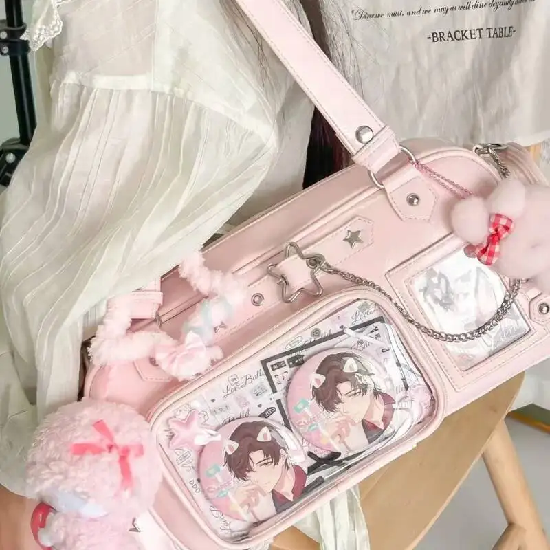 New Y2k Star Chain Ita Bag Cute Girl Comic Exhibition Transparent Shoulder Bag Large Capacity Crossbody Bag DIY Display Handbags