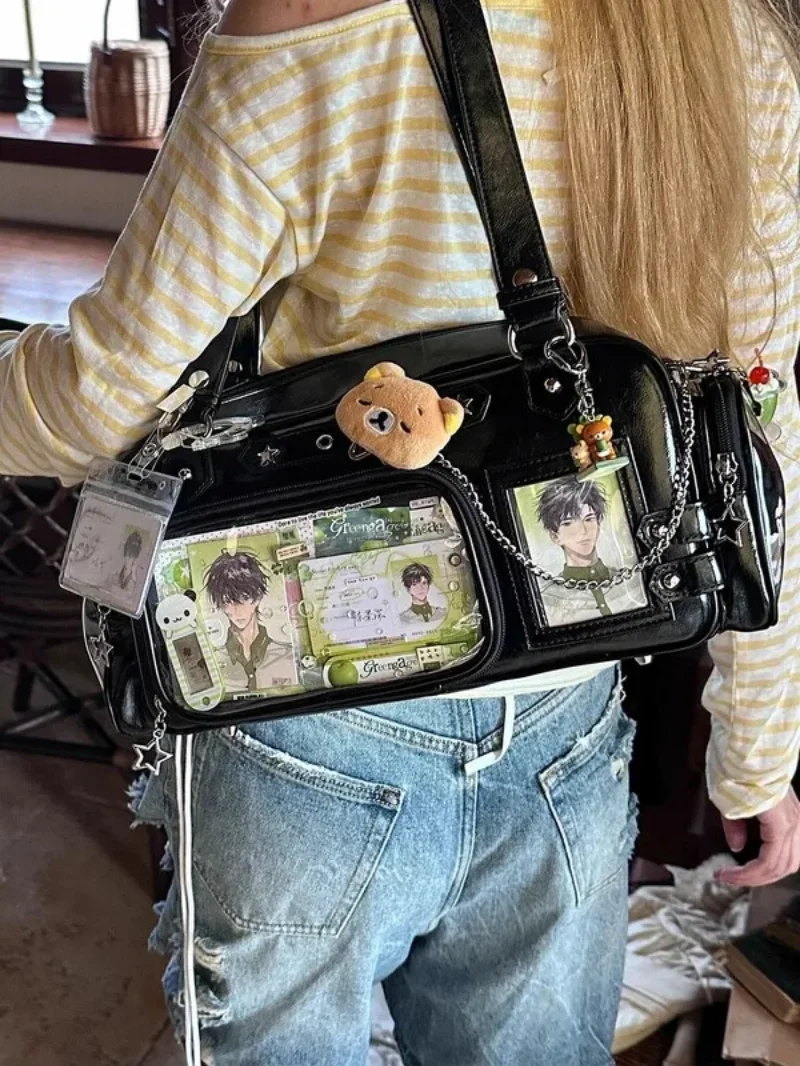 New Y2k Star Chain Ita Bag Cute Girl Comic Exhibition Transparent Shoulder Bag Large Capacity Crossbody Bag DIY Display Handbags