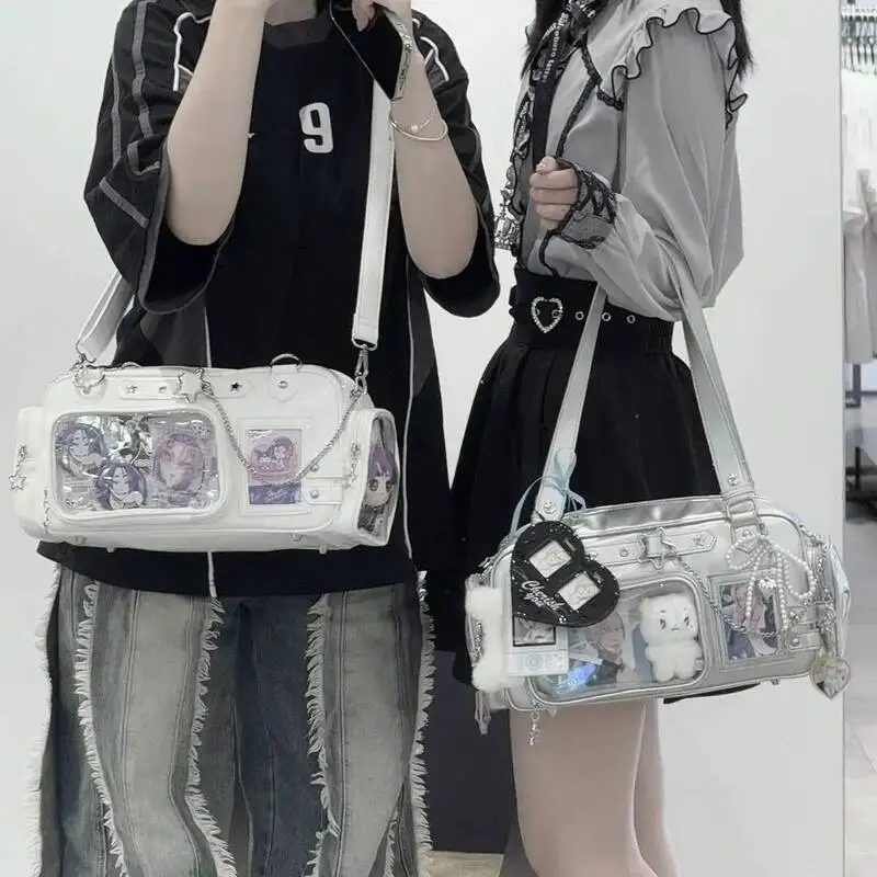 New Y2k Star Chain Ita Bag Cute Girl Comic Exhibition Transparent Shoulder Bag Large Capacity Crossbody Bag DIY Display Handbags