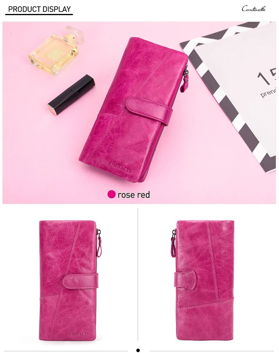CONTACT'S 100% Genuine Leather Wallet Women Long Coin Purse Clutch Bag Name Engraving Card Holder Money Clip Handbag Men's Purse