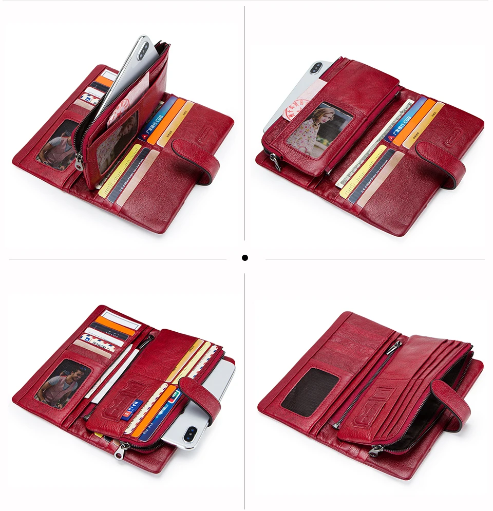 CONTACT'S 100% Genuine Leather Wallet Women Long Coin Purse Clutch Bag Name Engraving Card Holder Money Clip Handbag Men's Purse