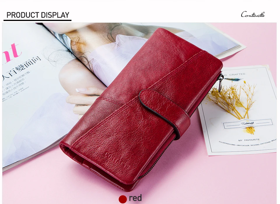 CONTACT'S 100% Genuine Leather Wallet Women Long Coin Purse Clutch Bag Name Engraving Card Holder Money Clip Handbag Men's Purse