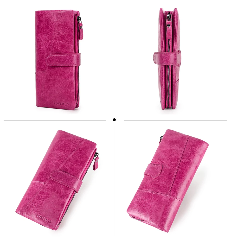 CONTACT'S 100% Genuine Leather Wallet Women Long Coin Purse Clutch Bag Name Engraving Card Holder Money Clip Handbag Men's Purse