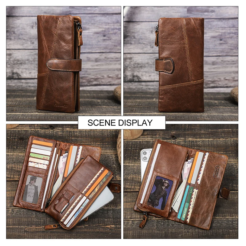 CONTACT'S 100% Genuine Leather Wallet Women Long Coin Purse Clutch Bag Name Engraving Card Holder Money Clip Handbag Men's Purse