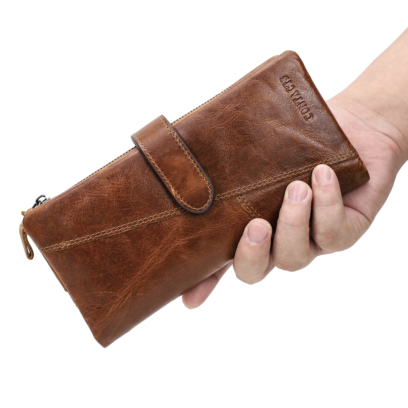 CONTACT'S 100% Genuine Leather Wallet Women Long Coin Purse Clutch Bag Name Engraving Card Holder Money Clip Handbag Men's Purse