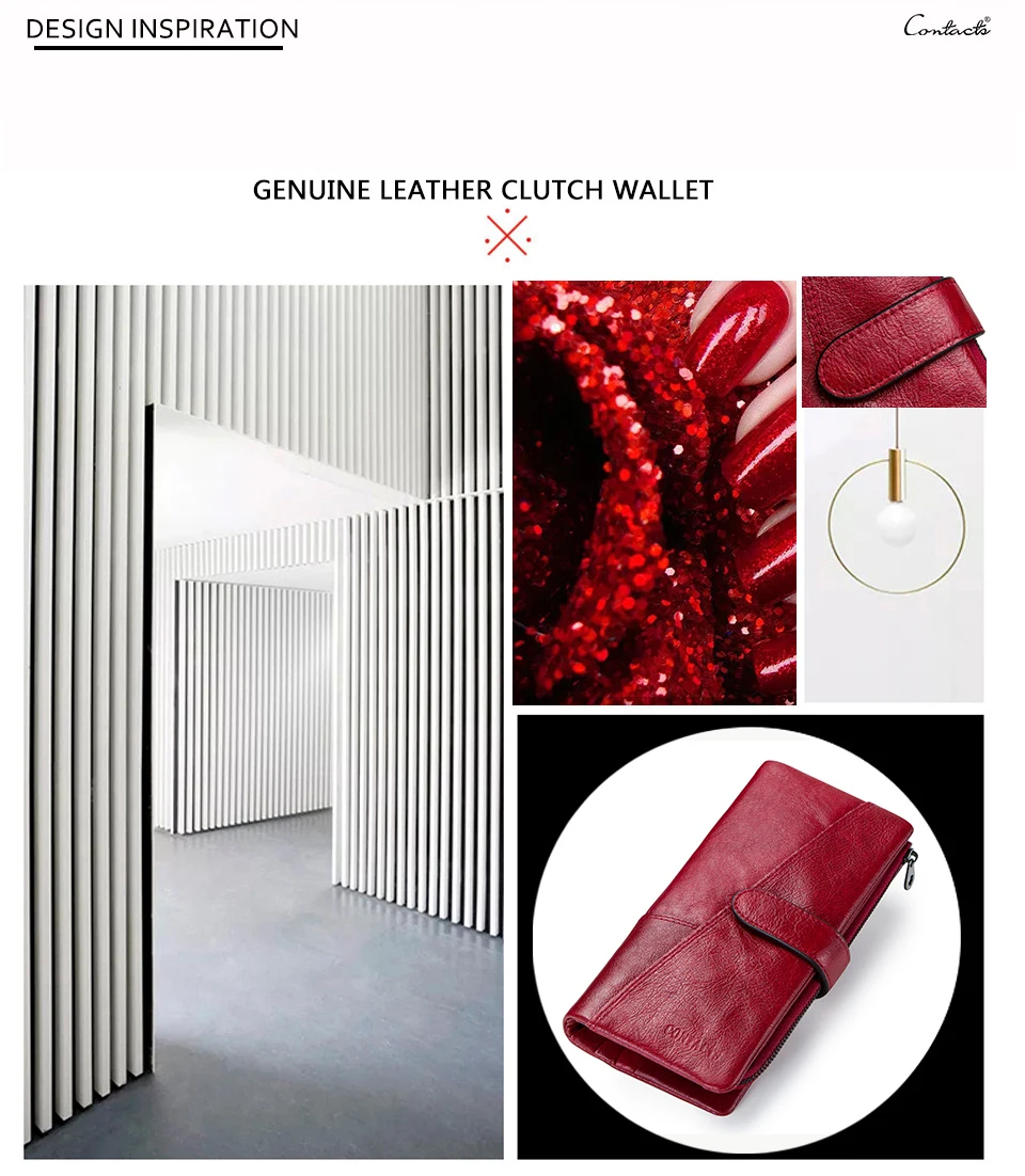 CONTACT'S 100% Genuine Leather Wallet Women Long Coin Purse Clutch Bag Name Engraving Card Holder Money Clip Handbag Men's Purse