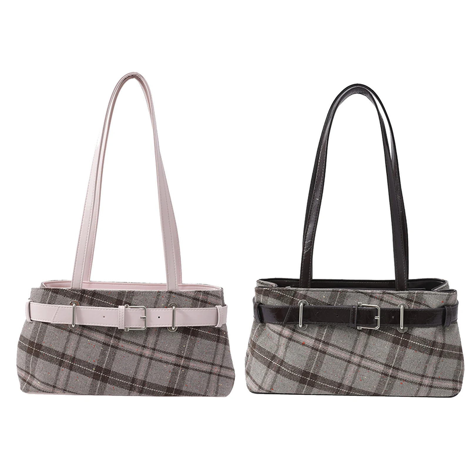 Girls Canvas Plaid Armpit Bag Fashion Checkerboard Grid Tote Handbag Vintage Shoulder Bag Retro Large Capacity Top-Handle Bags