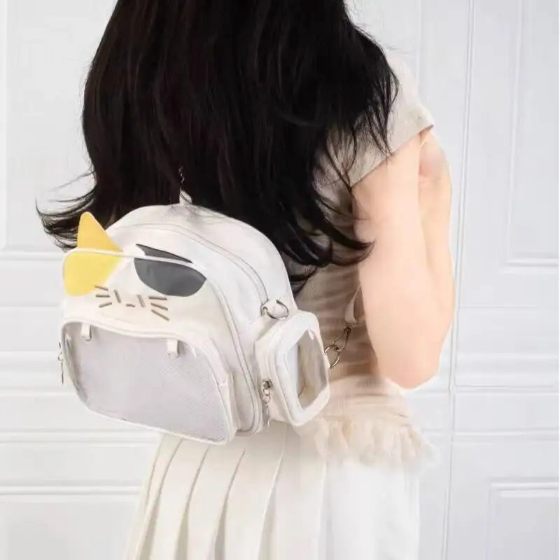New Y2K Korean Kawaii Cat Ita Bag Cute PU Shoulder Bag Girls Transparent Pocket Harajuku Crossbody Bag Women's Fashion Backpacks