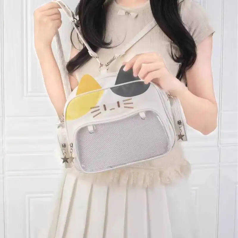 New Y2K Korean Kawaii Cat Ita Bag Cute PU Shoulder Bag Girls Transparent Pocket Harajuku Crossbody Bag Women's Fashion Backpacks