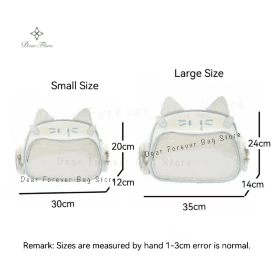 New Y2K Korean Kawaii Cat Ita Bag Cute PU Shoulder Bag Girls Transparent Pocket Harajuku Crossbody Bag Women's Fashion Backpacks