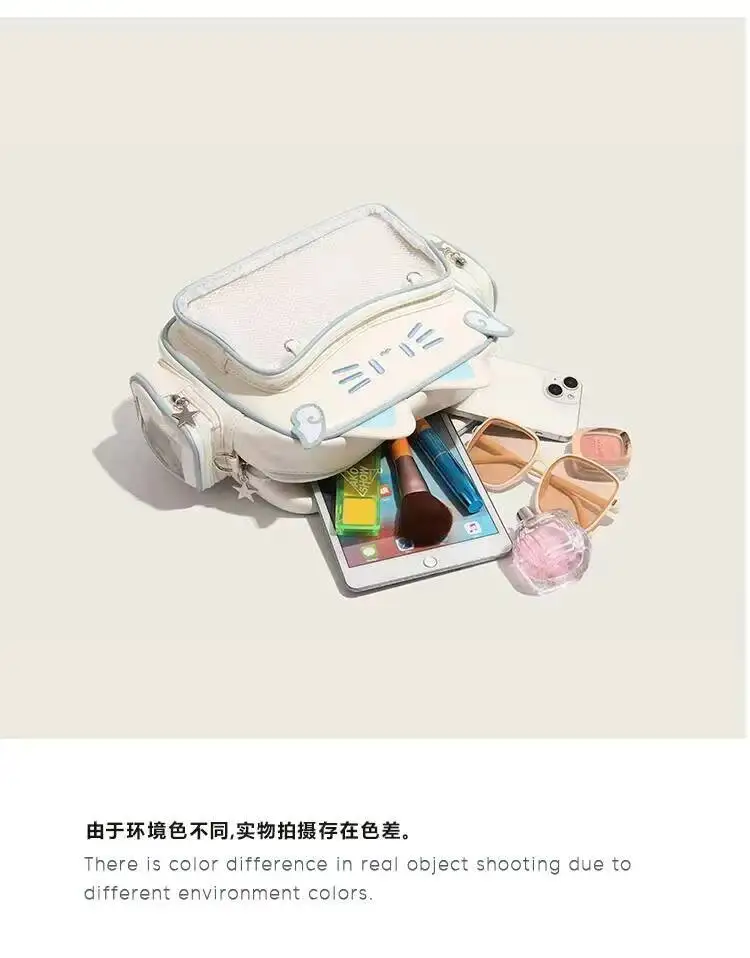 New Y2K Korean Kawaii Cat Ita Bag Cute PU Shoulder Bag Girls Transparent Pocket Harajuku Crossbody Bag Women's Fashion Backpacks