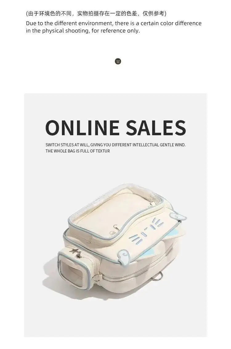 New Y2K Korean Kawaii Cat Ita Bag Cute PU Shoulder Bag Girls Transparent Pocket Harajuku Crossbody Bag Women's Fashion Backpacks