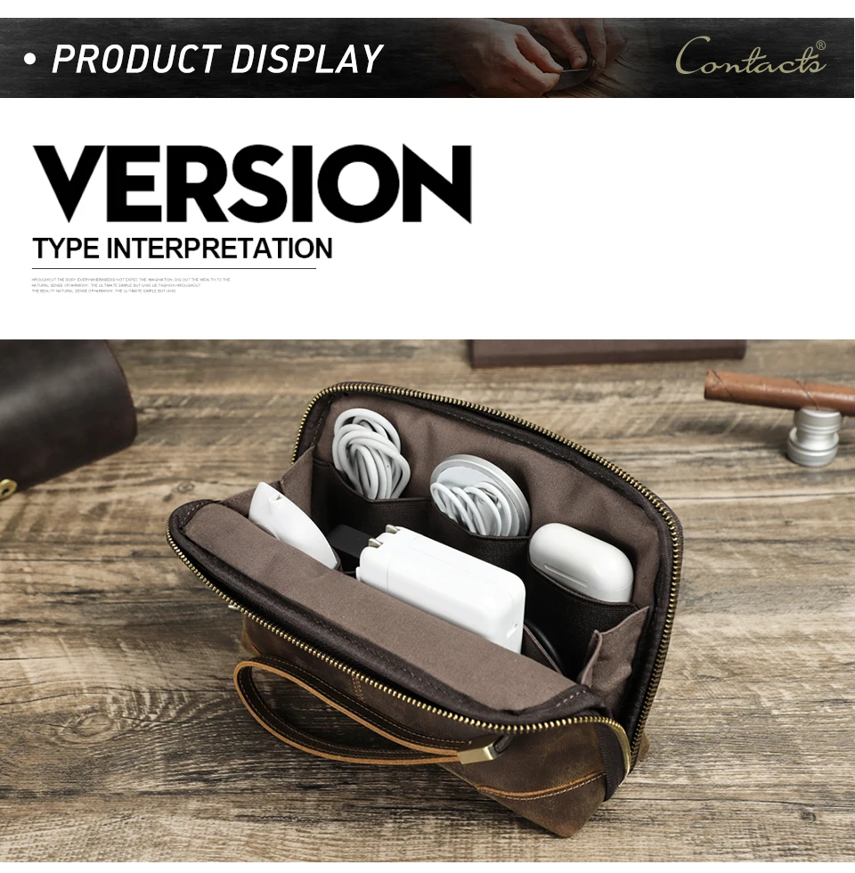 CONTACT'S Men Travel Clutch Bag Genuine Leather Clutch Wallet Handbag Purse Casual Charge Cable Organizer Storage Bag