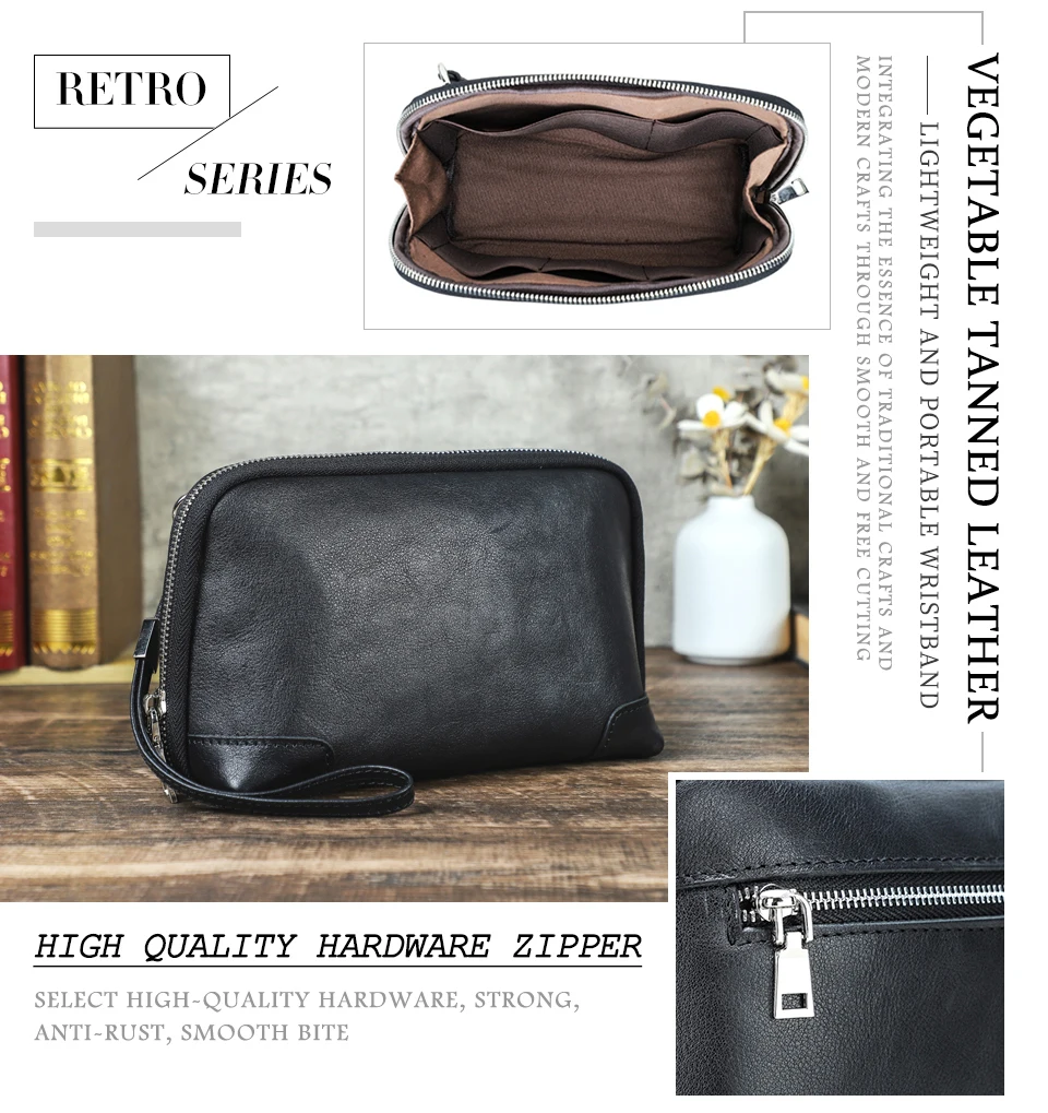 CONTACT'S Men Travel Clutch Bag Genuine Leather Clutch Wallet Handbag Purse Casual Charge Cable Organizer Storage Bag