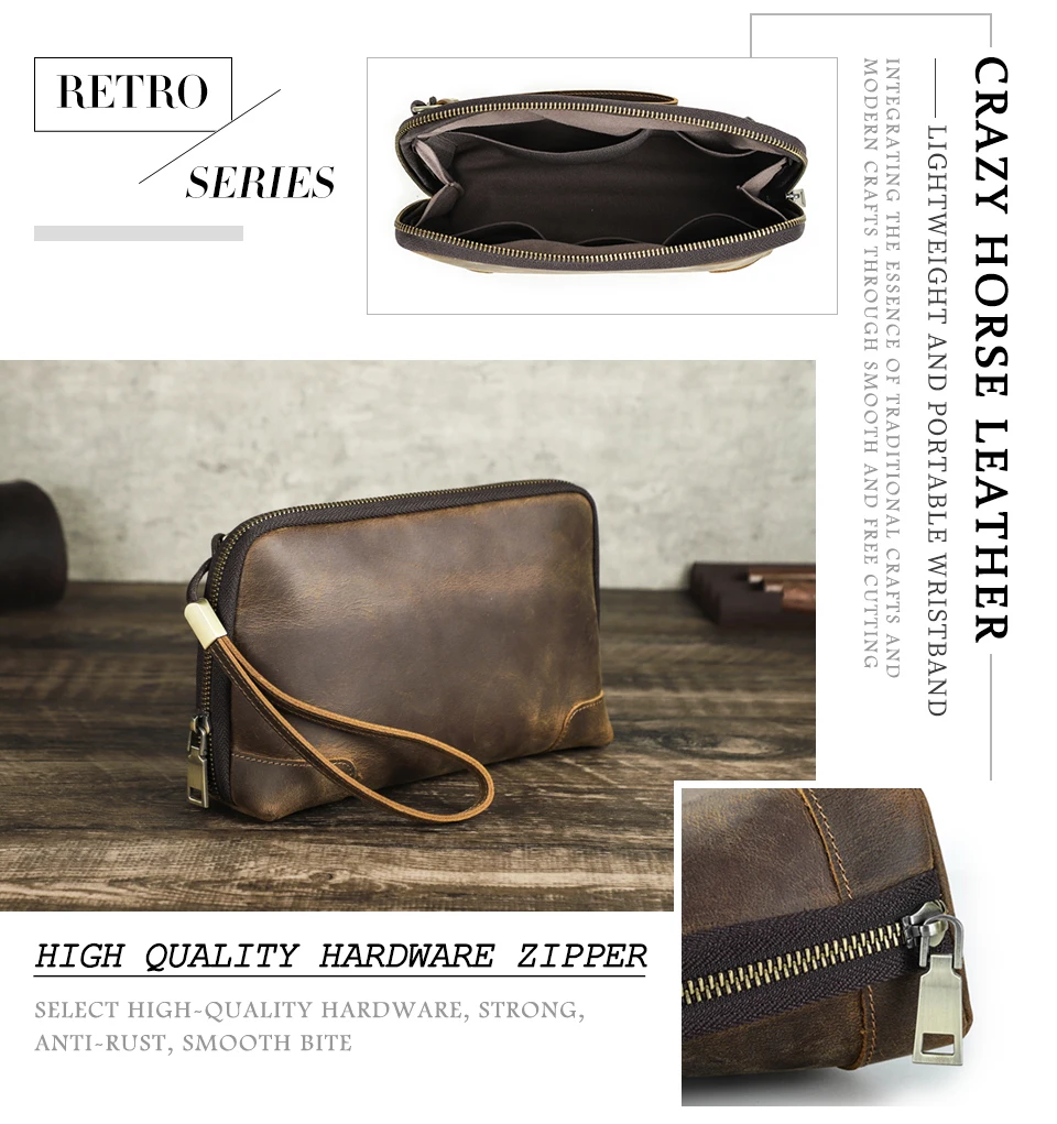 CONTACT'S Men Travel Clutch Bag Genuine Leather Clutch Wallet Handbag Purse Casual Charge Cable Organizer Storage Bag