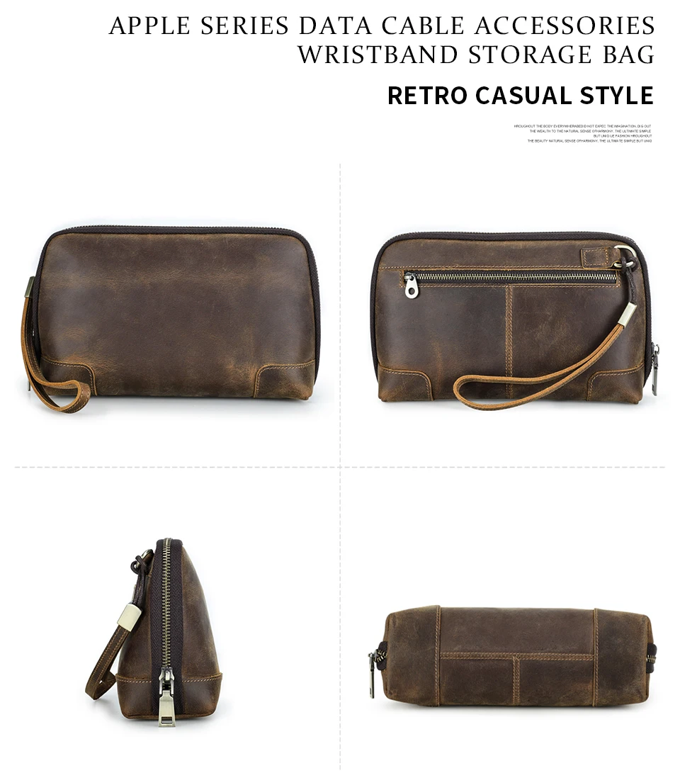 CONTACT'S Men Travel Clutch Bag Genuine Leather Clutch Wallet Handbag Purse Casual Charge Cable Organizer Storage Bag
