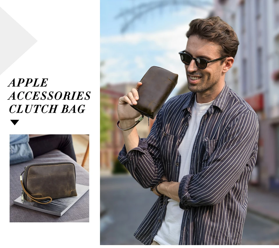 CONTACT'S Men Travel Clutch Bag Genuine Leather Clutch Wallet Handbag Purse Casual Charge Cable Organizer Storage Bag