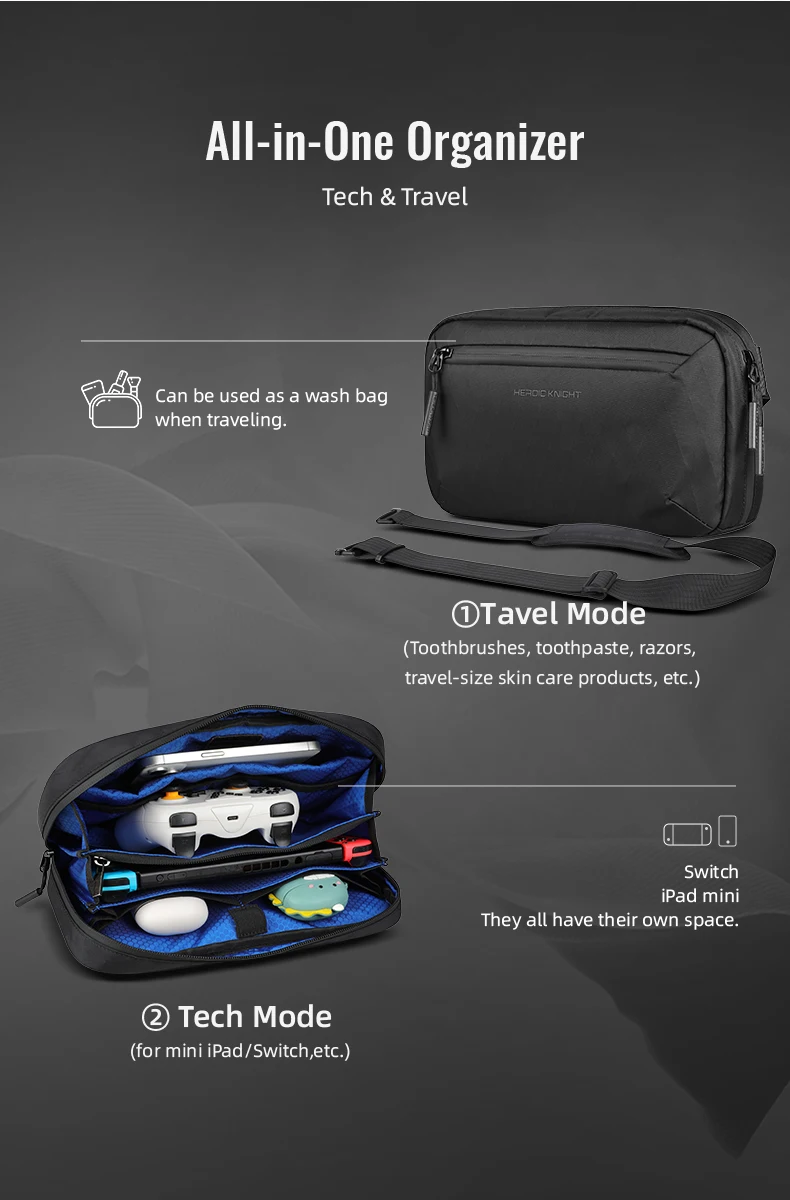 HcanKcan Men's Shoulder Bag Lightweight Crossbody Bag Multiple Pockets Waterproof X-Pac Fabric Travel Bag Portable Storage Bag