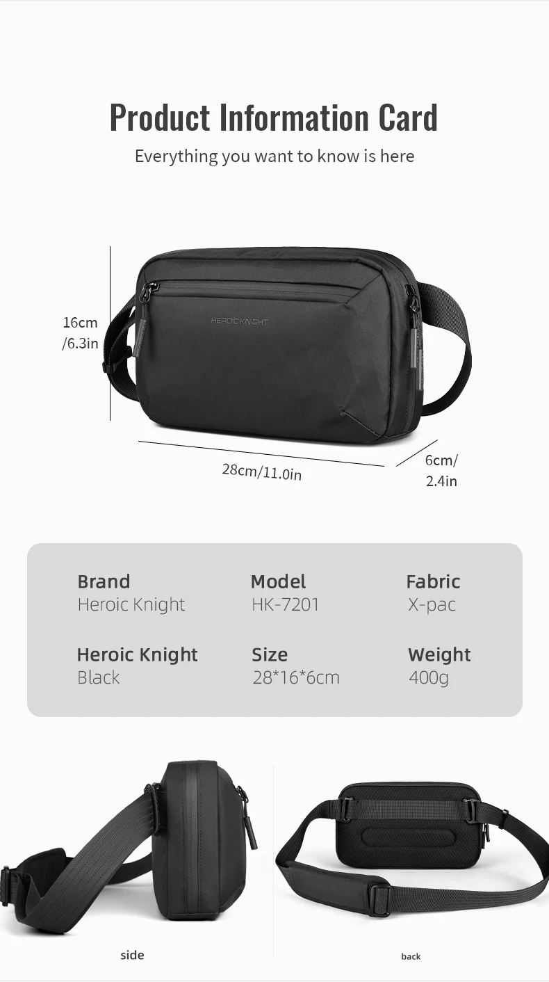 HcanKcan Men's Shoulder Bag Lightweight Crossbody Bag Multiple Pockets Waterproof X-Pac Fabric Travel Bag Portable Storage Bag