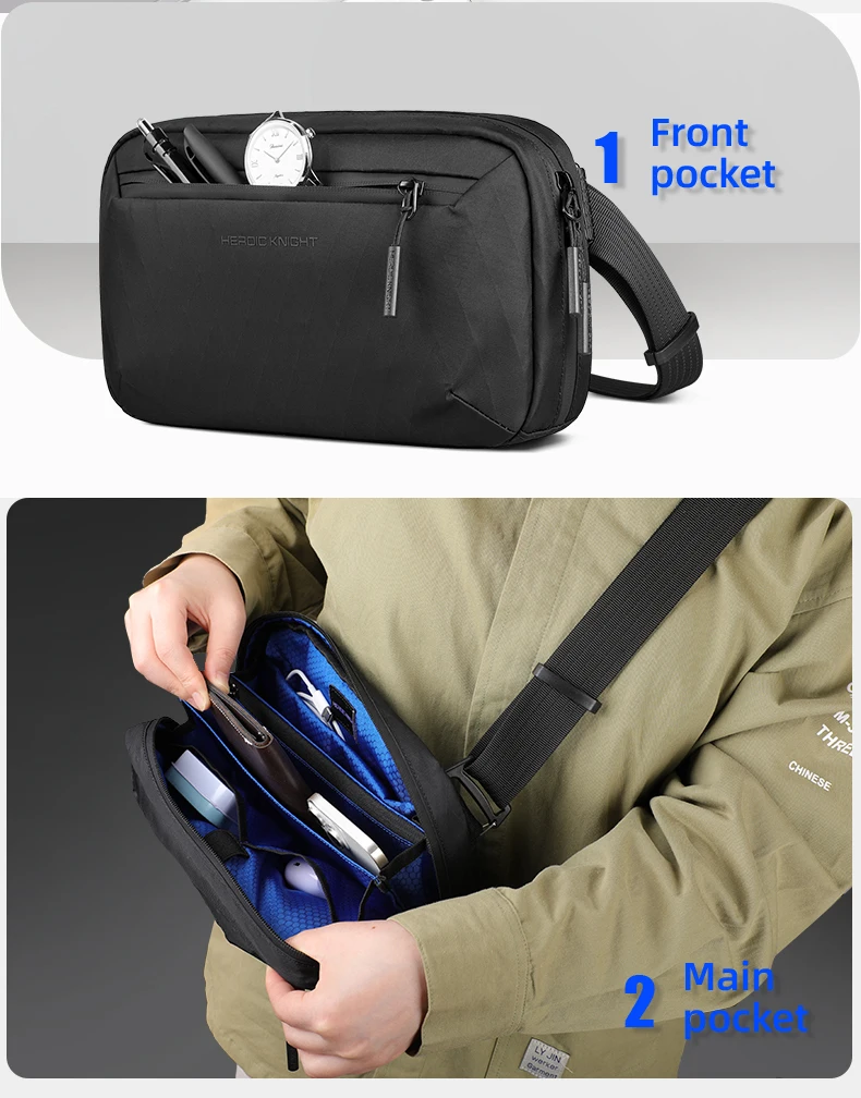 HcanKcan Men's Shoulder Bag Lightweight Crossbody Bag Multiple Pockets Waterproof X-Pac Fabric Travel Bag Portable Storage Bag