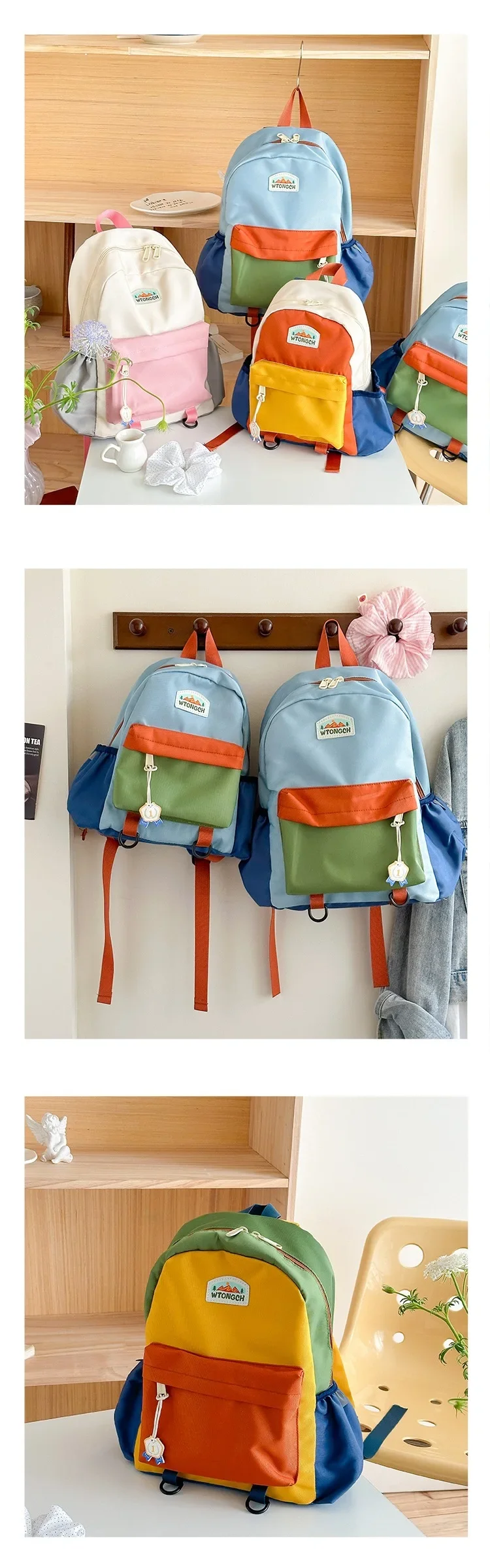 New Color Block Kids Backpack Lightweight Kindergarten School Bag for Boys Girls Travel Outdoor Leisure