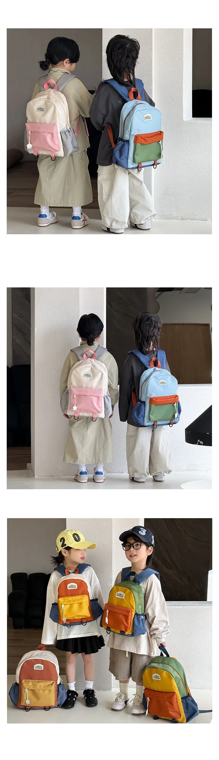 New Color Block Kids Backpack Lightweight Kindergarten School Bag for Boys Girls Travel Outdoor Leisure
